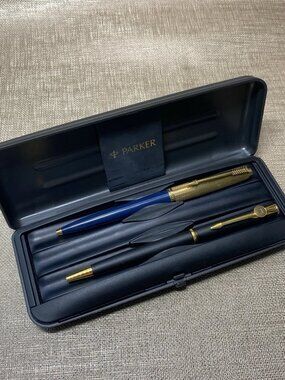 Vintage Parker Ballpoint Pen Lot – Blue Click Pen & Black Twist Pen with Parker